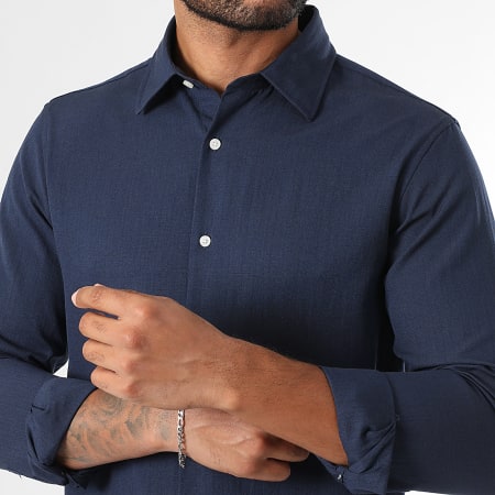 LBO - Lote de 2 camisas de manga larga efecto lino 0014 0016 Blanco Azul Marino